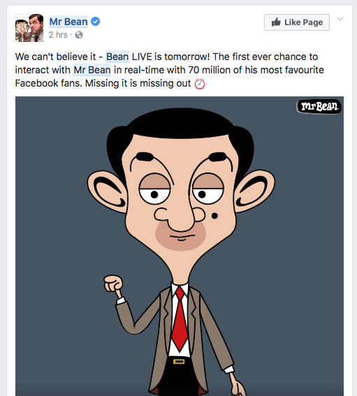 Mr Bean is streaming live to Facebook Live using Adobe Character Animator and Wirecast