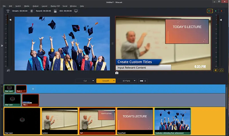 Wirecast higher education live stream input capture interface