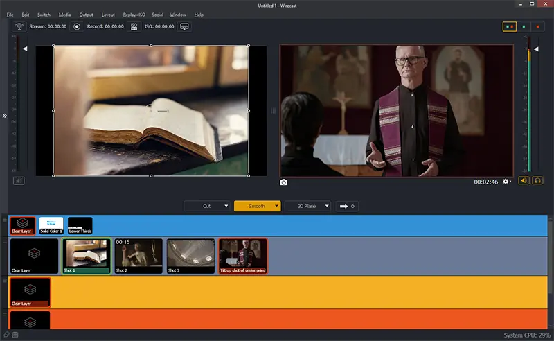 wirecast house of worship wirecast streaming software screencap with cross