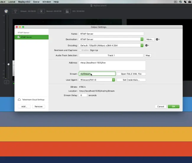 Wirecast custom RTMP output setup for internal enterprise servers
