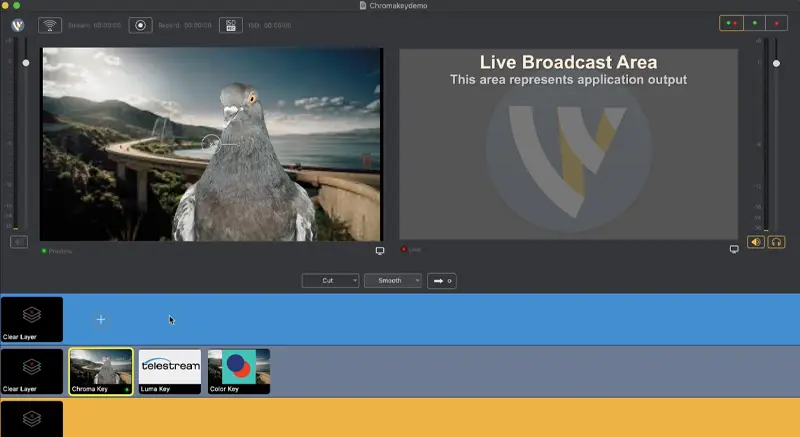 Wirecast Greenscreen editing background of pigeon using the software