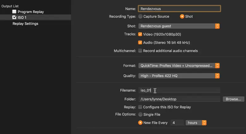 wirecast iso recording settings and set up