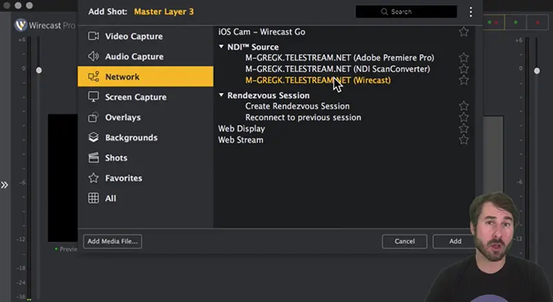 Wirecast NDI Output Settings network setup screen capture