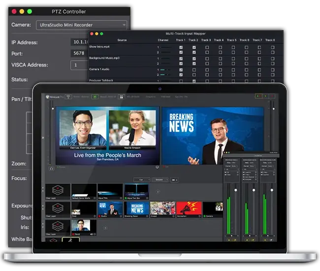 Wirecast corporate communications live stream staging interface